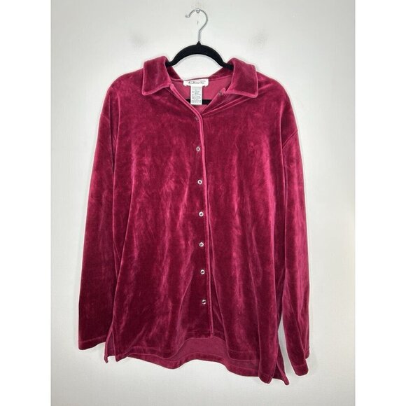 Talbots Women’s Cardigan Button Jacket Red Maroon Velour Vintage Size Large - Picture 1 of 9